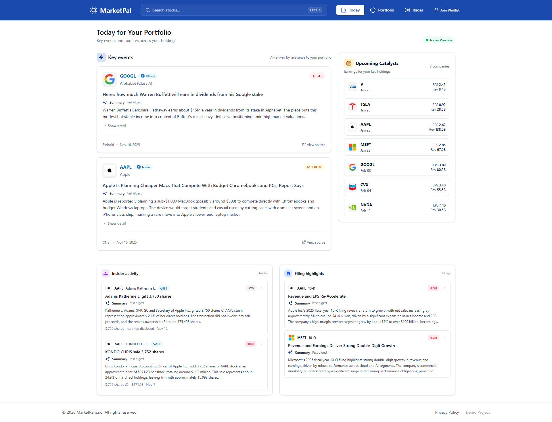 MarketPal App Dashboard